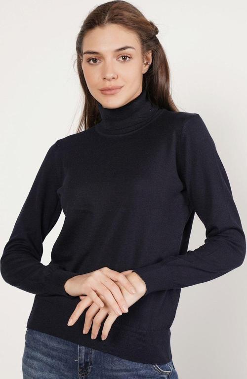 Kadın Lacivert %100 Organik Pamuk Balıkçı Yaka Triko Kazak Trıst-6103