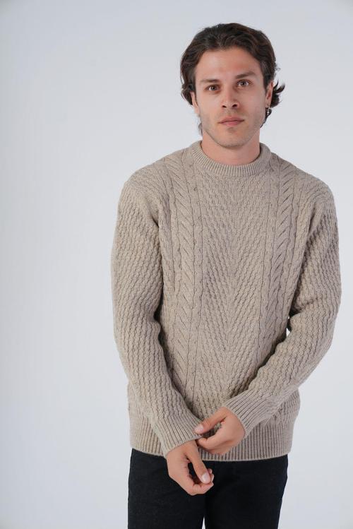 Vizon Erkek Yürütme Saç Örgülü Bisiklet Yaka Triko Yün Kazak