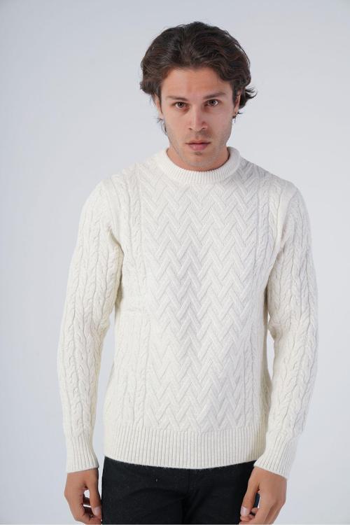 Kemik Erkek Yürütme Saç Sepet Örgü Bisiklet Yaka Triko Yün Kazak