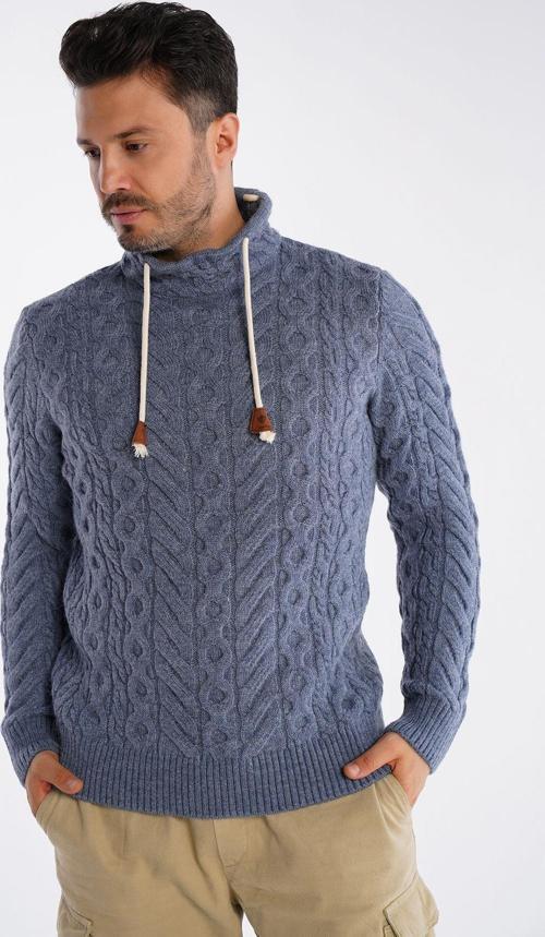 Havacı Erkek Boru Yaka Saç Örgülü Triko Yün Kazak Trist-5322