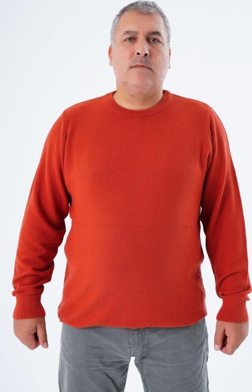 Büyük Beden Erkek Taba Bisiklet Yaka Pirinç Örgü %100 Pamuk Triko Kazak Trıst-2112