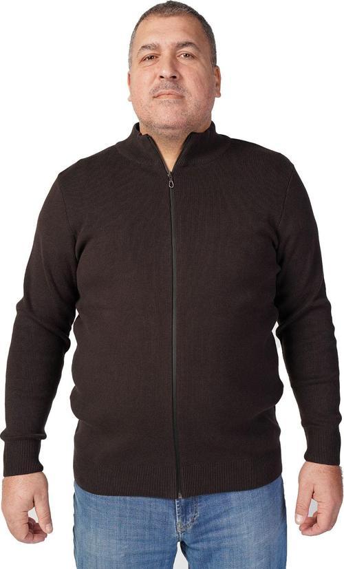 Büyük Beden Kahve Dik Yaka Fermuarlı %100 Pamuklu Erkek Hırka Trıst-2107