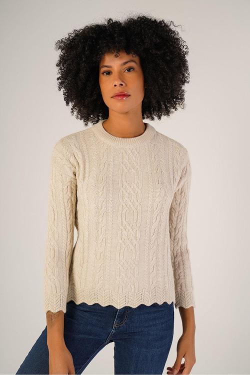 Bej Kadın Saç Yürütme Bisiklet Yaka Yün Kazak