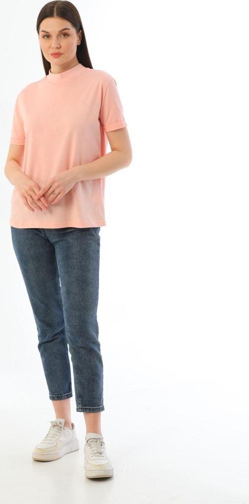 Pembe Dik Yaka Rahat Kalıp %100 Pamuk T-Shirt