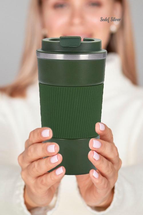 304 Pazlanmaz Çelik 500 Ml Kaydırmaz Lastikli Termos Bardak Mug Araç Kahve Çay Thermos 549