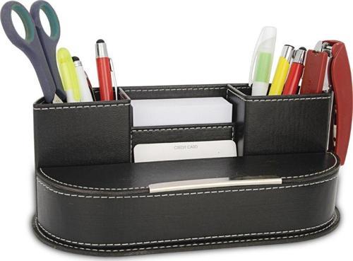 5 Bölmeli Organizer Masaüstü Ofis Masa Düzenleyici Aksesuar Deri Kalemlik,  Masa Kalemliği