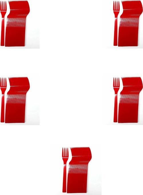 Plastik Kırmızı Renkli Lüx Parti Doğum Günü Çatal - 18 Cm. - 25 Adetlik 5 Paket