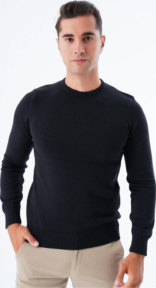 Erkek Siyah %100 Pamuk Bisiklet Yaka Triko Kazak Trıst-1101