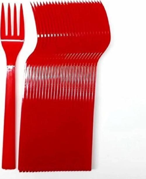 Plastik Kırmızı Renkli Lüx Parti Doğum Günü Çatal - 18 Cm. - 25 Adetlik Paket