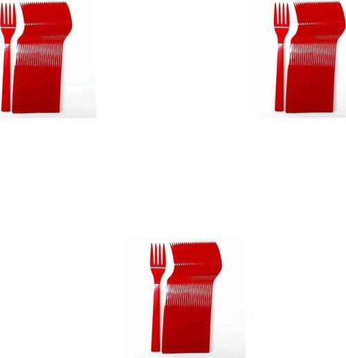 Plastik Kırmızı Renkli Lüx Parti Doğum Günü Çatal - 18 Cm. - 25 Adetlik 3 Paket