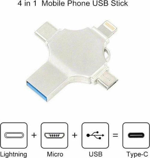 Flash Bellek 4 In 1 Usb Type-C Ios Lightning Otg Hepsi Bir Arada Usb 3.0 32 Gb