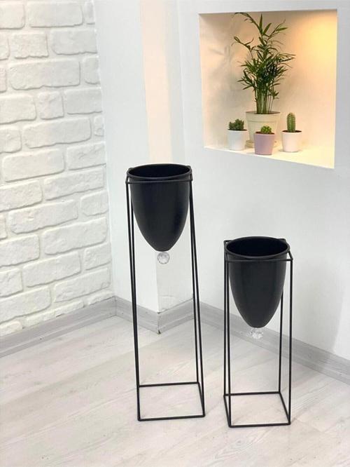 İkili Dekoratif Saksılık Metal Ayaklı Saksı Sunumluk Çiçeklik Köşe Dekor Set