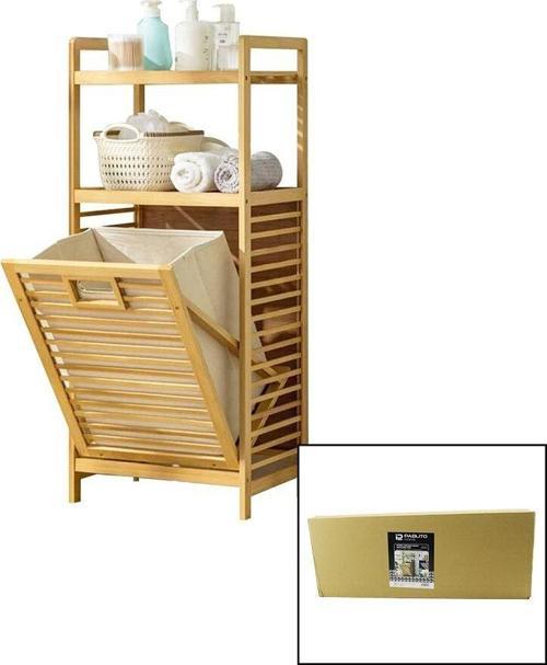 2 RAFLI - AHŞAP BAMBU KİRLİ ÇAMAŞIR ÇEK AÇ SEPETİ SPT=40X30X53CM RAF=31CM+53+11=Y=95CM (5060)