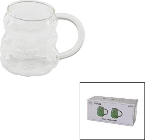 2PCS  ÜZÜM - KABARCIKLI KULPLU CAM BARDAK TERMİSİL - ISIYA DAYANIKLI BOROSİLİKAT350ML (5060)