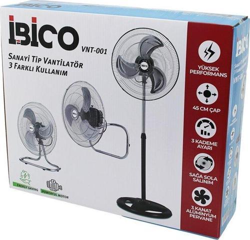 45CM SANAYİ VANTİLATÖR 3İN1=DUVARA MONTE- MASA ÜSTÜ- AYAKLI 3 KADEME HIZ - 3 METAL KANAT 75W VNT-001 (5060)