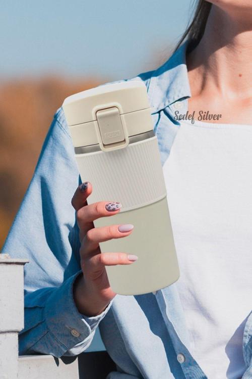 Kaydırmaz Lastik Kilitli Kapak Ve Süzgeç Filtreli 304 Paslanmaz Çelik 400 Ml Çay Kahve Bardak Termos