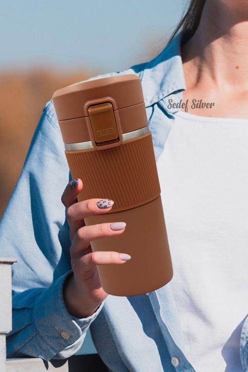 Kaydırmaz Lastik Kilitli Kapak Ve Süzgeç Filtreli 304 Paslanmaz Çelik 400 Ml Çay Kahve Bardak Termos