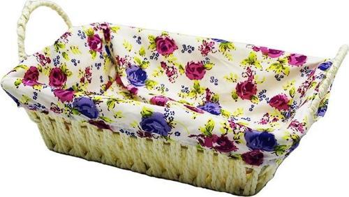 DİKDÖRTGEN RENKLİ BEZLİ HASIR EKMEK SEPETİ (5060)