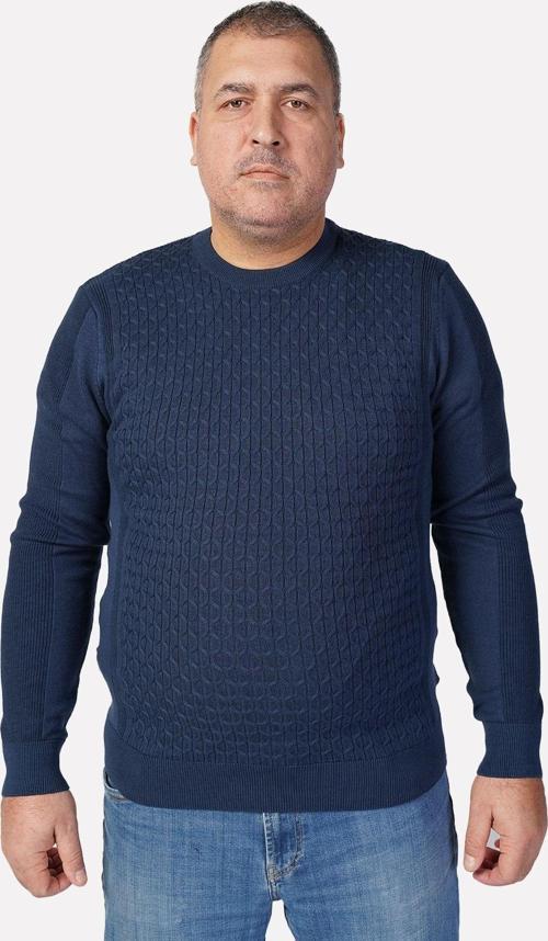 Büyük Beden Indigo Saç Örgülü Bisiklet Yaka %100 Pamuklu Erkek Kazak Trıst-2111