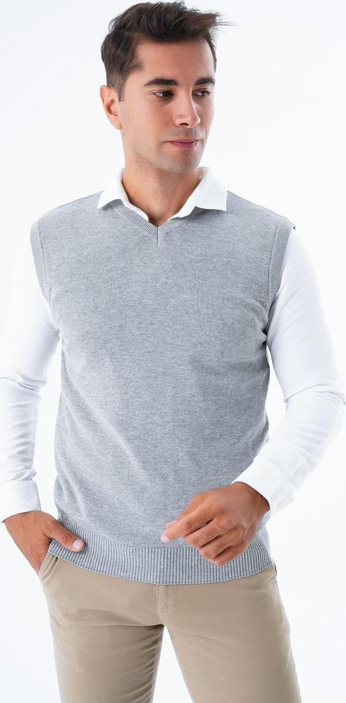 Erkek Koyu Gri V Yaka %100 Pamuklu Süveter Trıst-1103