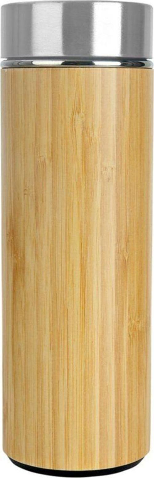 Süzgeçli Çift Katman Paslanmaz Çelik 450 Ml Filtreli Ahşap Bambu Termos
