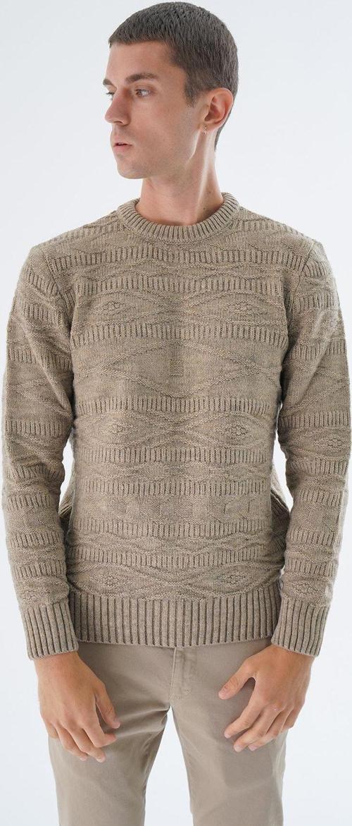 Erkek Vizon Bisiklet Yaka Linx Baklava Desenli Yün Triko Örme Kazak Trıst-5332