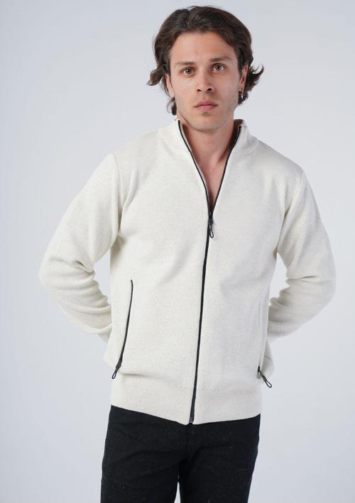 Gri Erkek Dolu İğne Cepli Triko Yün Hırka