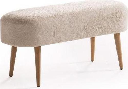 Luna Peluş Çok Amaçlı Gürgen Ahşap Ayaklı Pofidik Oval Puf