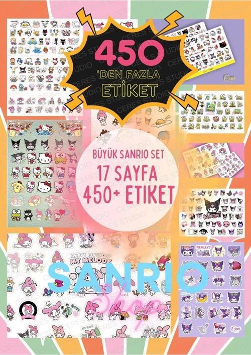 Büyük Sanrio Sticker Set Hello Kitty Kuromi 17 Sayfa 450'den Fazla Sticker Etiket (425)