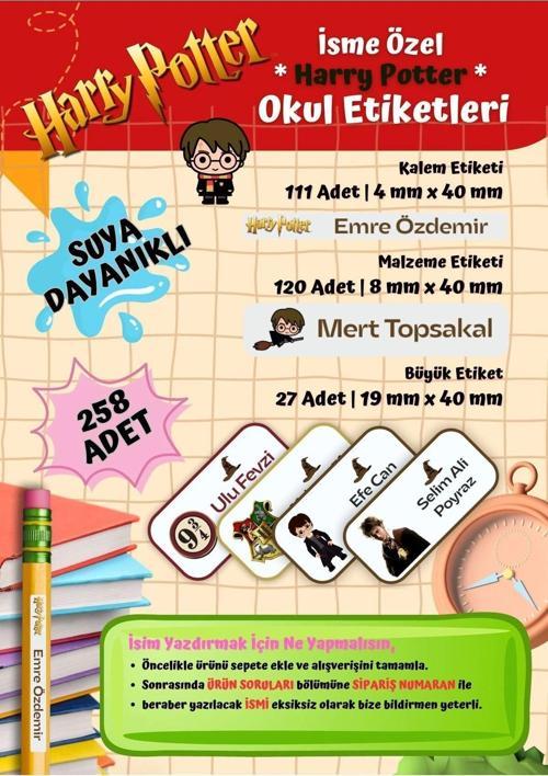Harry Potter Okul Etiketi Defter Etiketi Kalem Etiketi Kişiye Özel Suya Dayanıklı İsim Yazılabilien