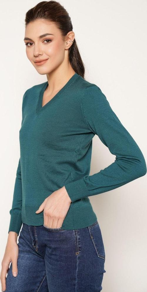 Petrol %100 Organik Pamuk V Yaka Triko Kazak Bluz