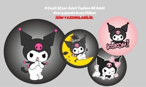 Kuromi Etiket 4 Çeşit Toplam 48 Adet 4cm - Kişiselleştirilebilir - Organizasyon için uygundur.
