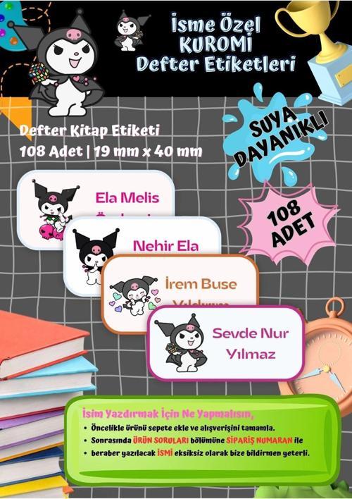 Kuromi Sanrio Etiketi Defter Etiketi Kitap Etiketi Kişiye Özel Suya Dayanıklı İsim Yazılabilien