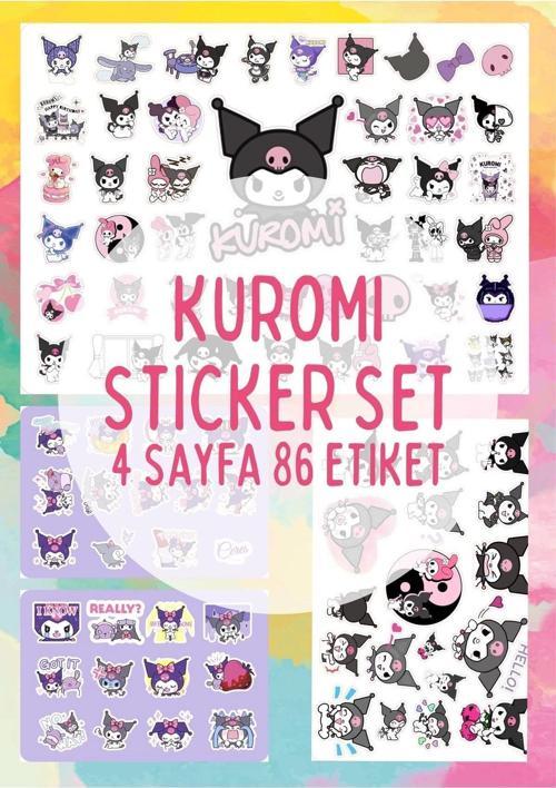 Mini Kuromi Sanrio Sticker Set - 4 Sayfa 86 Adet Etiket