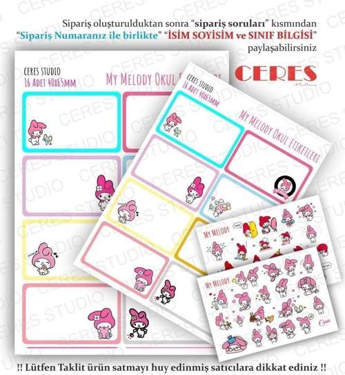 My Melody Sanrio Okul Etiketi 48 Adet 40x65mm Etiket Melody Sticker 1 Sayfa 20 Etiket