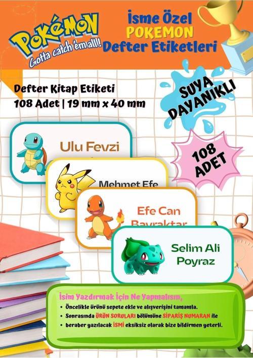 Pokemon Pikachu Etiketi Defter Etiketi Kitap Etiketi Kişiye Özel Suya Dayanıklı İsim Yazılabilien