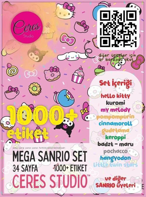 Sanrio Sticker Set Hello Kitty Kuromi Melody Cinnamoroll 34 Syf 1000 Journal Telefon Etiket