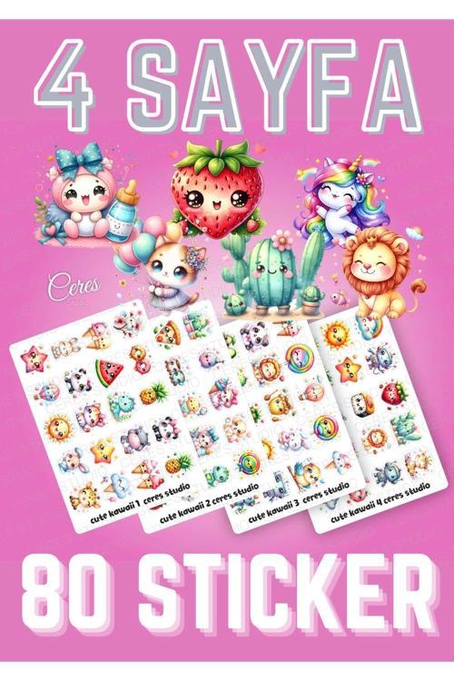 Sevimli Kawaii Sticker Etiket Seti - Laptop Telefon Defter Journal Etiketi