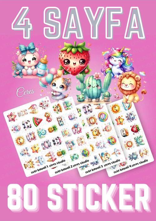 Sevimli Kawaii Sticker Etiket Seti - Laptop Telefon Defter Journal Etiketi