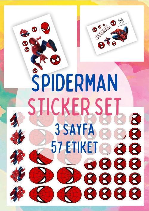 Spiderman Sticker Set - 13x18cm Tek Sayfa 9x13cö 2 Sayfa Toplam 57 Adet Etiket