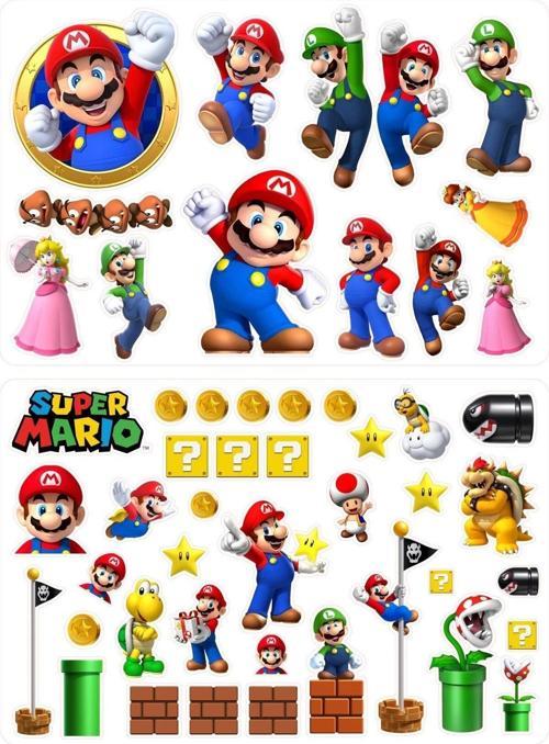 Super Mario Sticker 1cm Ile 5cm Arası 2 Sayfa 50 Adet Etiket