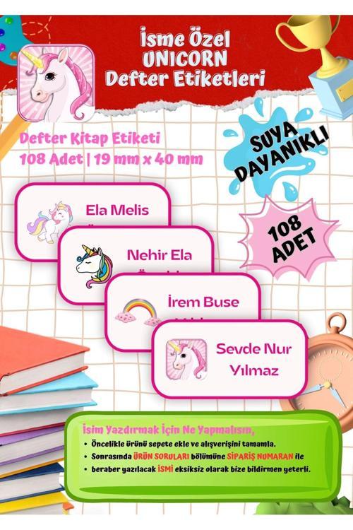 Unicorn Okul Etiketi Defter Etiketi Kitap Etiketi Kişiye Özel Suya Dayanıklı İsim Yazılabilien