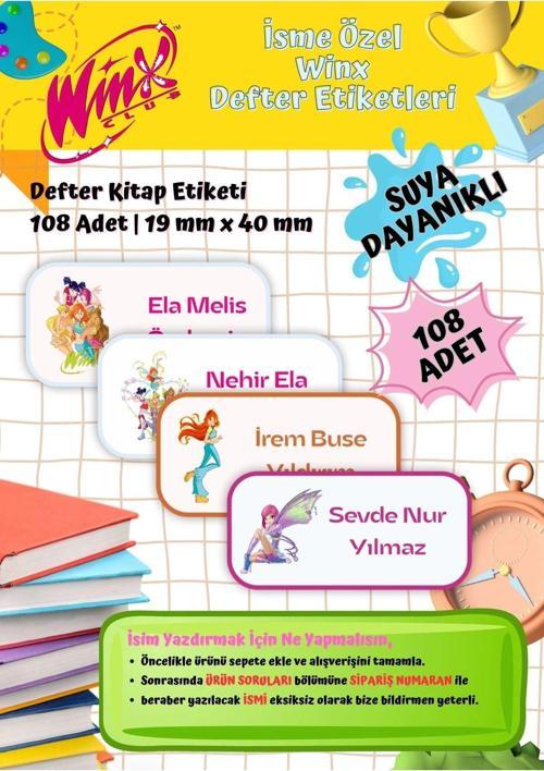 Winx Okul Etiketi Defter Etiketi Kitap Etiketi Kişiye Özel Suya Dayanıklı İsim Yazılabilien