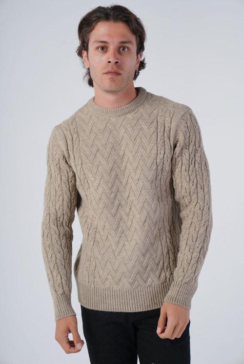 Vizon Erkek Yürütme Saç Sepet Örgü Bisiklet Yaka Triko Yün Kazak