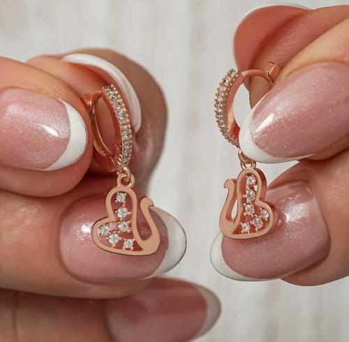 Gümüş Sallantılı Rose Kuğu Kadın Küpe SL8111