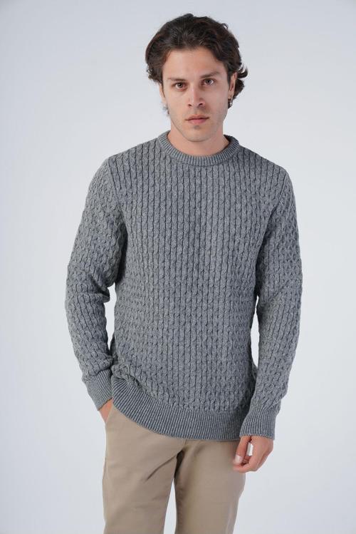 Gri Erkek Yürütme Angora Pamuk Bisiklet Yaka Triko Yün Kazak