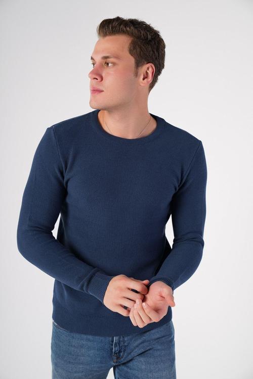 Indigo Erkek Bisiklet Yaka Triko Kazak Trıst-1194