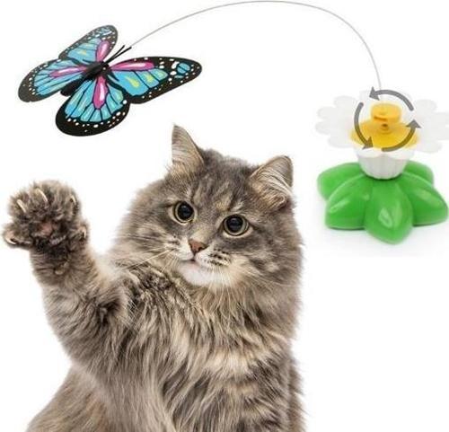 Büro Ev Evcil Hayvanı için Pilli Hareketli Dönen Kedi Kelebek Kedi Oyuncağı