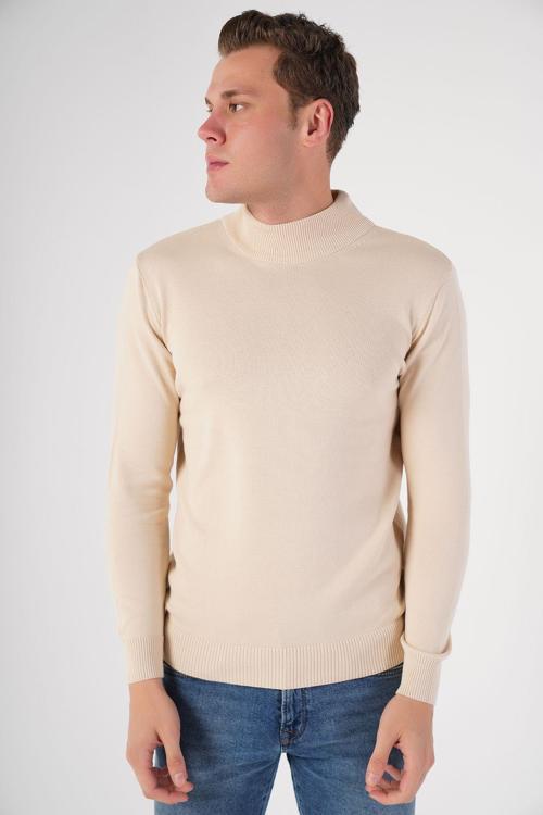 Kemik Erkek Pamuklu Yarım Balıkçı Yaka Triko Kazak