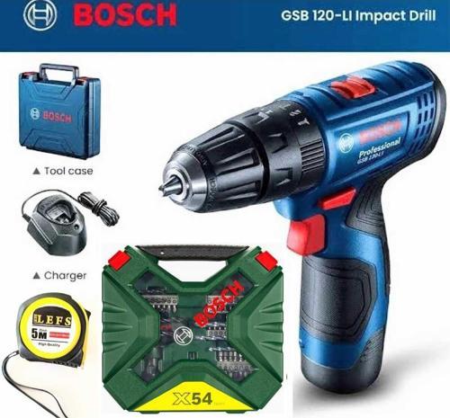 Gsb 120 Li Darbeli (Tek Akülü) Matkap Vidalama ,Bosch X-Line 54 Parça Aksesuar Seti Ve Metre